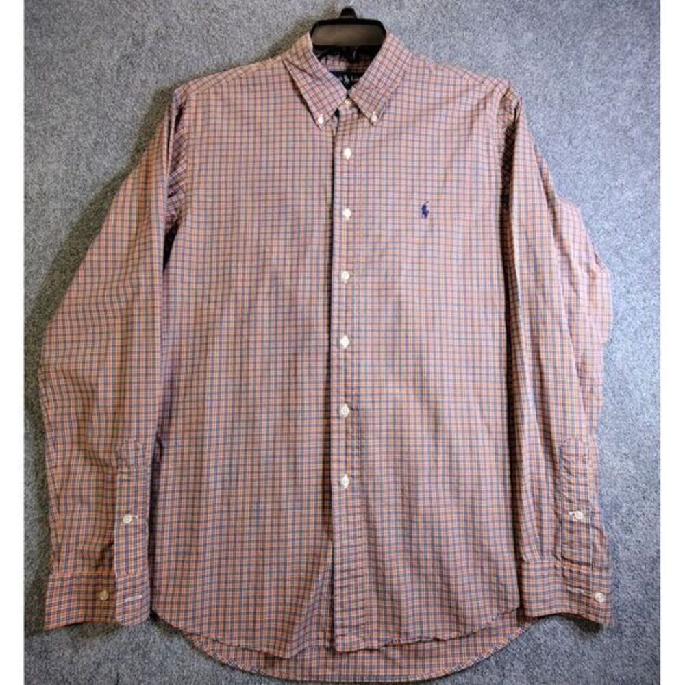 Ralph Lauren, custom fit, red and blue orange‎ striped shirt, size L 16 1/2